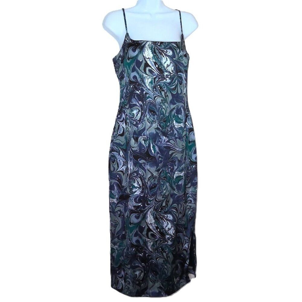 New Abercrombie & Fitch Dress Marbled Floral Blue Watercolor Midi Stretch NWT  M
